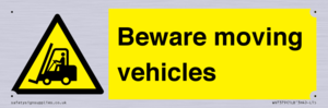 Beware moving vehicles with Warning forklift symbol